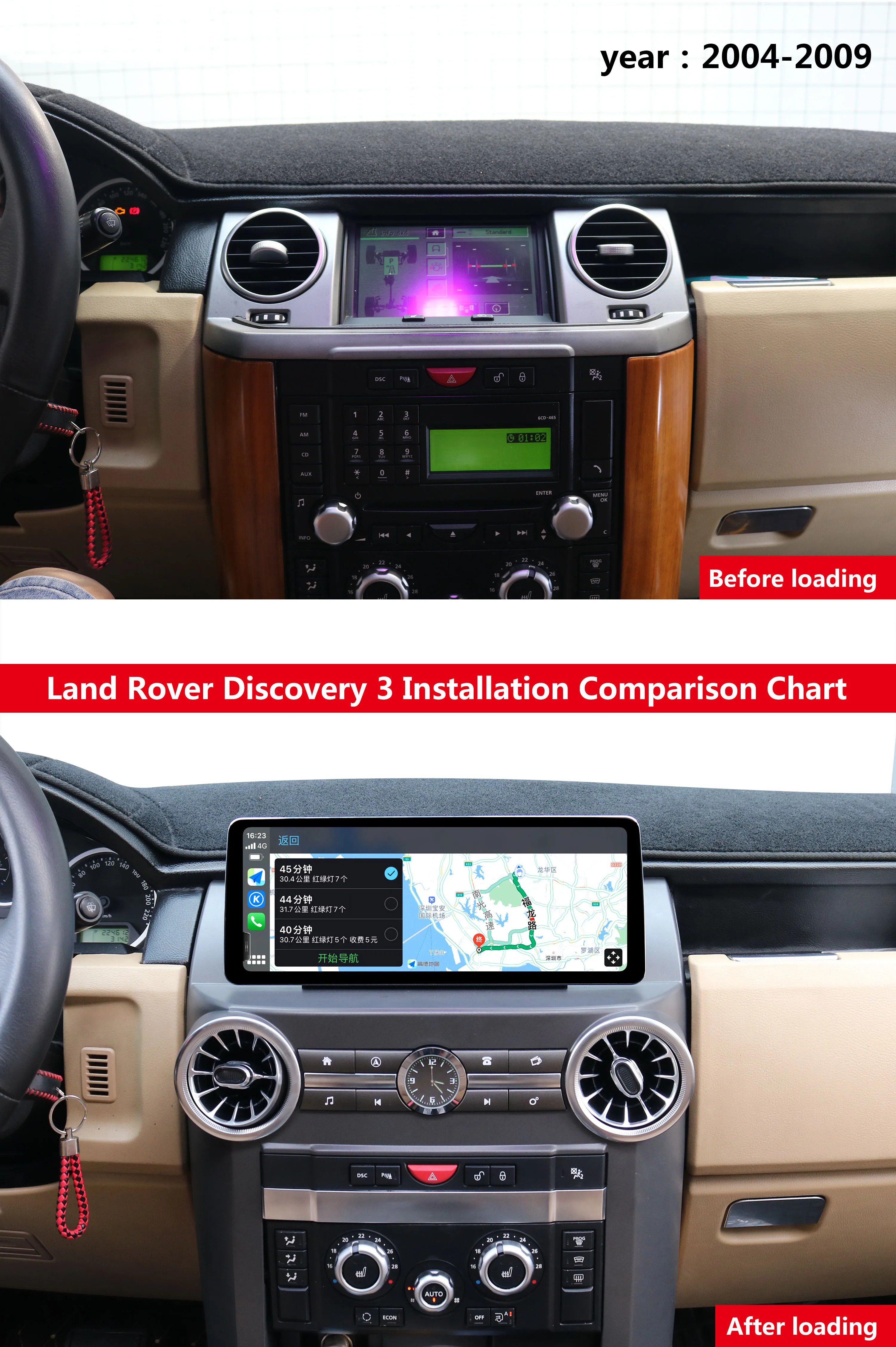 Car Interior Modified Cluster Instrument Panel Dashboard for 2004-2009 Discovery 3 LR3 Screen Upgrade 12.3